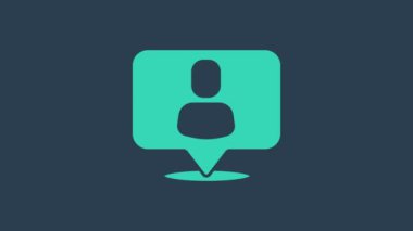 Turkuaz kafa avlama ikonu mavi arka planda izole edildi. İş hedefi ya da İstihdam tabelası. İş için insan kaynakları ve adam toplama. 4K Video hareketli grafik canlandırması