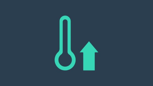 Termometro Meteorologia Turchese icona di misurazione isolato su sfondo blu. Apparecchiatura termometrica che mostra tempo caldo o freddo. Animazione grafica 4K Video motion — Video Stock