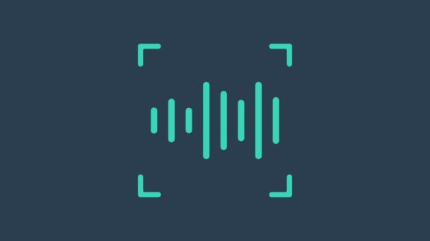 Turkusowa ikona rozpoznawania głosu odizolowana na niebieskim tle. Potwierdzenie dostępu biometrycznego głosu w celu rozpoznania tożsamości. Cyberbezpieczeństwo. 4K Animacja graficzna ruchu wideo — Wideo stockowe