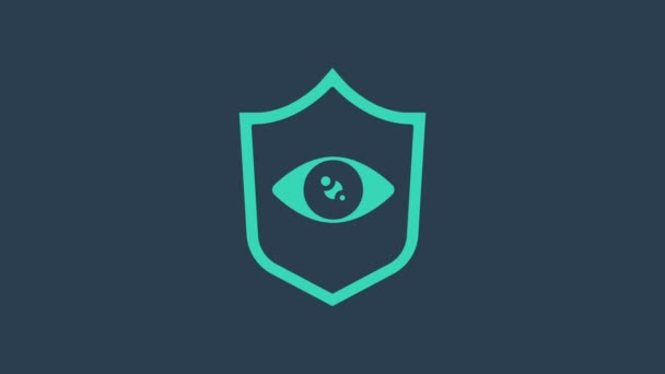 Icono de escaneo ocular de Escudo Turquesa aislado sobre fondo azul. Ojo escáner. Comprobación de seguridad. Signo cibernético. Animación gráfica de vídeo 4K — Vídeos de Stock