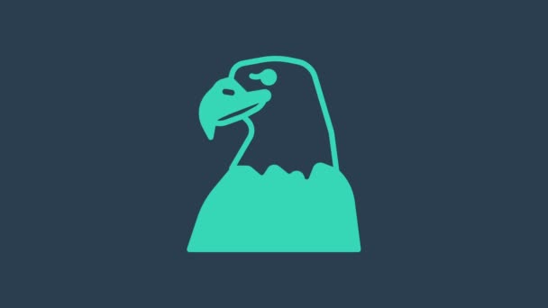 Turkusowa ikona głowy orła na niebieskim tle. Symbol zwierzęcia. 4K Animacja graficzna ruchu wideo — Wideo stockowe