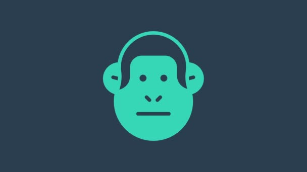 청록색 원숭이 아이콘은 파란색 배경에 분리되어 있다. 동물의 상징. 4K 비디오 모션 그래픽 애니메이션 — 비디오