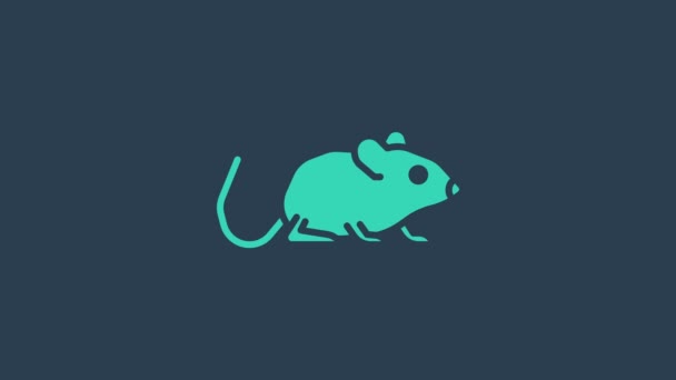 青の背景に隔離されたターコイズラットのアイコン。マウスのサイン。動物のシンボル。4Kビデオモーショングラフィックアニメーション — ストック動画