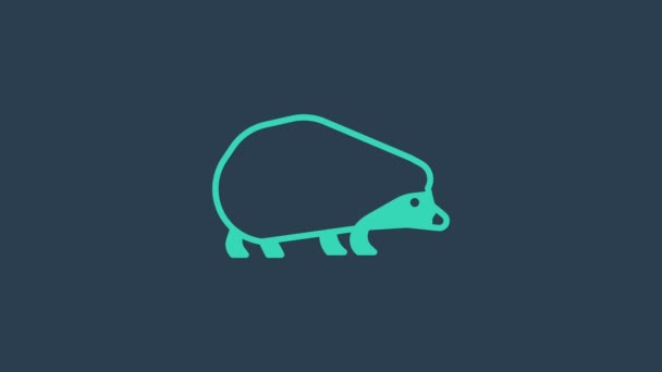 Ікона бірюзового геджгогу ізольована на синьому фоні. Символ тварини. 4K Відеографічна анімація — стокове відео