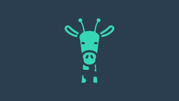 Turkoois Giraffe hoofd pictogram geïsoleerd op blauwe achtergrond. Dierensymbool. 4K Video motion grafische animatie — Stockvideo