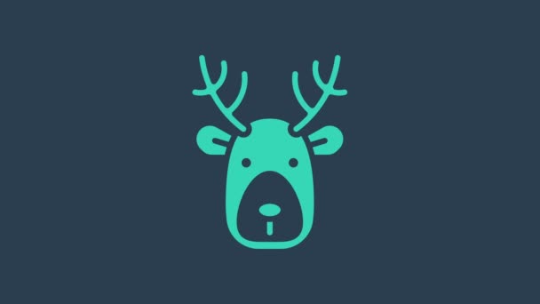 Testa di cervo turchese con icona di corna isolata su sfondo blu. Animazione grafica 4K Video motion — Video Stock