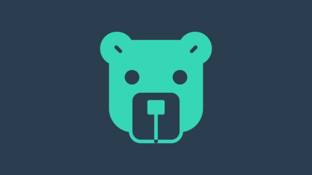 Turkusowa ikona głowy niedźwiedzia odizolowana na niebieskim tle. 4K Animacja graficzna ruchu wideo — Wideo stockowe
