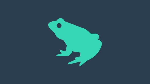 Mavi arkaplanda turkuaz kurbağa simgesi izole edildi. Hayvan sembolü. 4K Video hareketli grafik canlandırması — Stok video