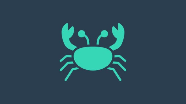 Turquoise Crab icon isolated on blue background. 4K Video motion graphic animation — Stock Video