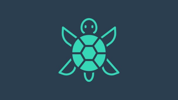 Бірюзова ікона Черепахи ізольована на синьому фоні. 4K Відеографічна анімація — стокове відео