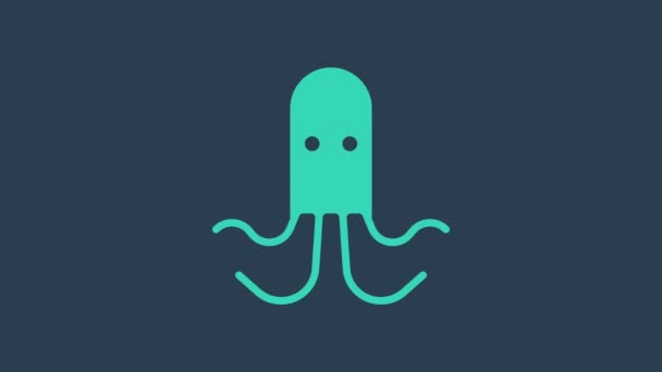 Иконка бирюзового осьминога выделена на синем фоне. Видеографическая анимация 4K — стоковое видео