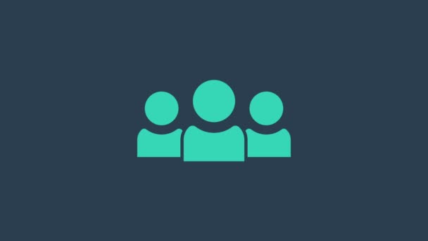 Icône de groupe Utilisateurs turquoise isolée sur fond bleu. Icône Groupe de personnes. Symbole avatar d'entreprise - icône de profil des utilisateurs. Animation graphique de mouvement vidéo 4K — Video