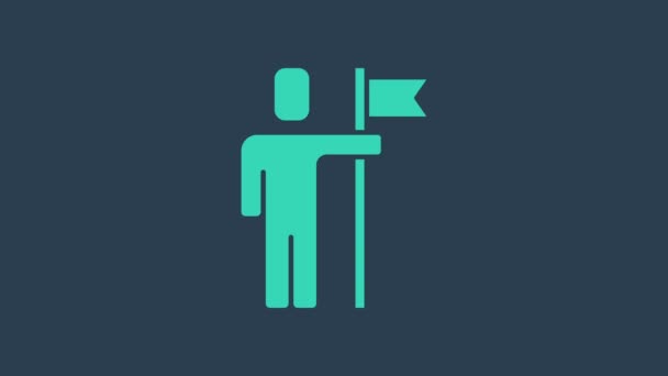Turquesa Líder de un equipo de ejecutivos icono aislado sobre fondo azul. Animación gráfica de vídeo 4K — Vídeos de Stock