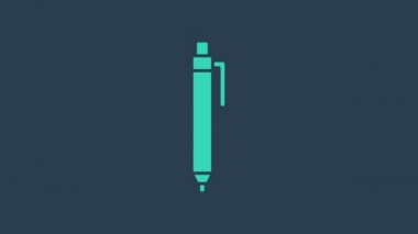 Mavi arkaplanda turkuaz kalem simgesi izole edildi. 4K Video hareketli grafik canlandırması