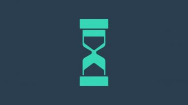 Turkuaz eski kum saati mavi arka planda izole edilmiş kum ikonu. Kum saati işareti. İş ve zaman yönetimi kavramı. 4K Video hareketli grafik canlandırması