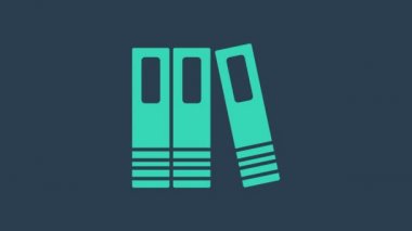 Mavi arkaplanda kağıt ve belge simgesi bulunan turkuaz ofis klasörleri. Ofis dosyaları. Dosya arşivleme işareti. 4K Video hareketli grafik canlandırması