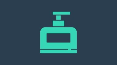 Turkuaz şampuan şişesi mavi arka planda izole edilmiş. 4K Video hareketli grafik canlandırması