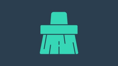 Mavi arkaplanda turkuaz süpürge sapı simgesi izole edildi. Temizlik hizmeti konsepti. 4K Video hareketli grafik canlandırması