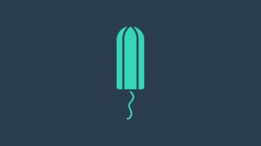 Turkuaz adet ve hijyenik tampon ikonu mavi arka planda izole edilmiş. Kadın hijyen ürünleri. 4K Video hareketli grafik canlandırması