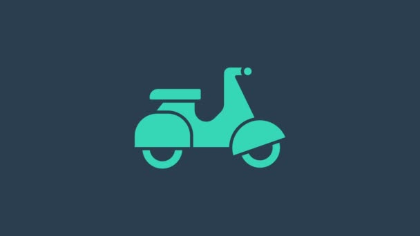 Türkiz Scooter szállítási ikon elszigetelt kék alapon. Szállítási szolgáltatás koncepció. 4K Videó mozgás grafikus animáció — Stock videók