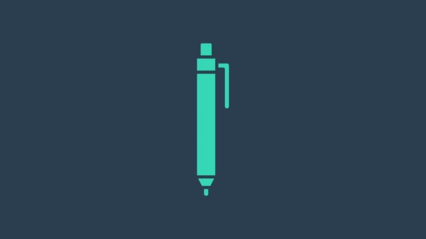 Ícone de caneta turquesa isolado no fundo azul. Animação gráfica em movimento de vídeo 4K — Vídeo de Stock