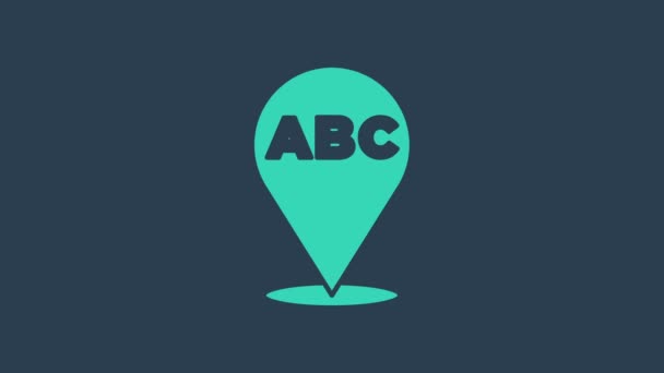Ікона бірюзового Альфабету ізольована на синьому фоні. 4K Відеографічна анімація — стокове відео
