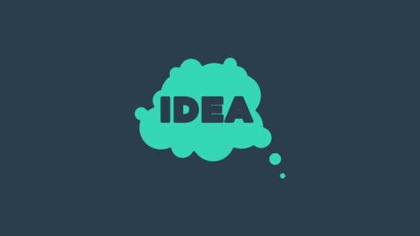 Türkise Idee, Sprechblasensymbol isoliert auf blauem Hintergrund. Idee einer Sprechblase mit Cloud Talk. 4K Video Motion Grafik Animation — Stockvideo