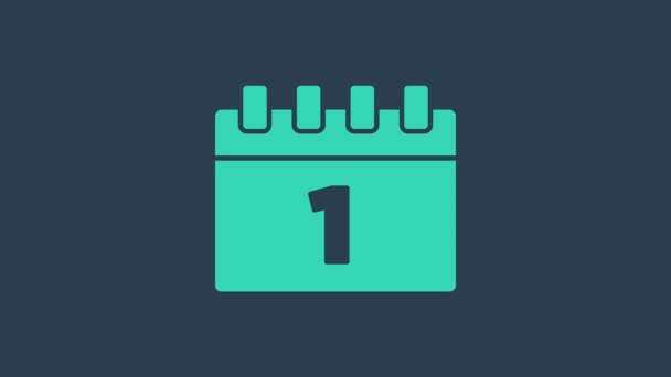 Kalender Turquoise dengan ikon tanggal sephare pertama diisolasi pada latar belakang biru. 1 September. Tanggal dan waktu, hari, bulan. Liburan. Animasi grafis gerak Video 4K — Stok Video