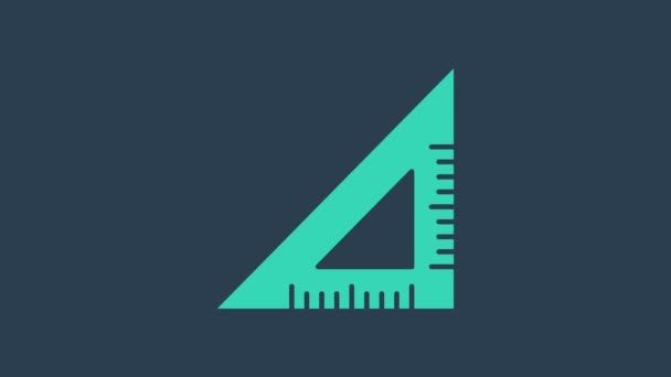 Icona del righello triangolare turchese isolata su sfondo blu. Simbolo dritto. Simbolo geometrico. Animazione grafica 4K Video motion — Video Stock