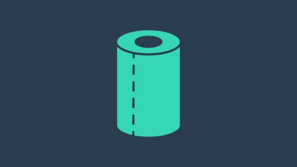 Turquoise Paper towel roll icon isolated on blue background. 4K Video motion graphic animation — Stock Video