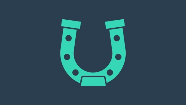 Icône en fer à cheval turquoise isolée sur fond bleu. Animation graphique de mouvement vidéo 4K — Video