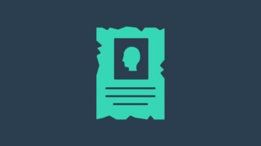 Turkuaz, mavi arka planda izole edilmiş batı poster ikonu aranıyor. Ödül parası. Ölü ya da diri, kanun kaçağı. 4K Video hareketli grafik canlandırması