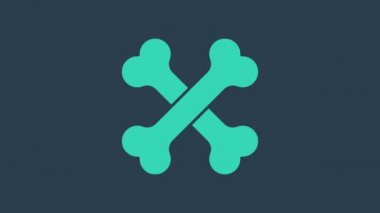 Turkuaz Çapraz İnsan Kemikleri simgesi mavi arka planda izole edildi. 4K Video hareketli grafik canlandırması