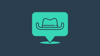 Turkuaz konum kovboy simgesi mavi arka planda izole edildi. 4K Video hareketli grafik canlandırması