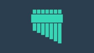 Turkuaz Pan flüt simgesi mavi arkaplanda izole edildi. Geleneksel Peru müzik aleti. Zampona. Peru, Bolivya ve Meksika 'dan halk enstrümanı. 4K Video hareketli grafik canlandırması