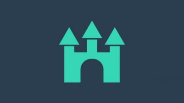 Turkuaz Kale simgesi mavi arkaplanda izole edildi. 4K Video hareketli grafik canlandırması