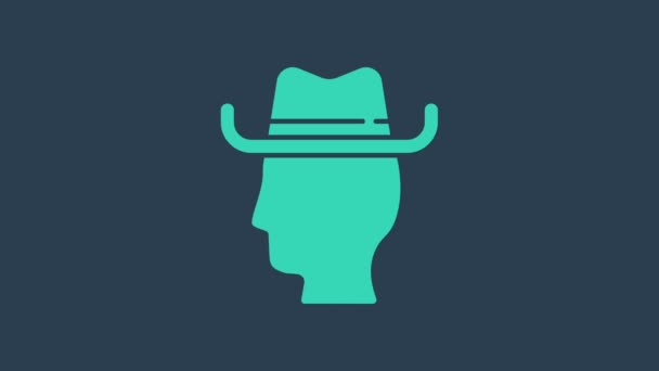 Turquoise Cowboy icon isolated on blue background. 4K Video motion graphic animation — Stock Video