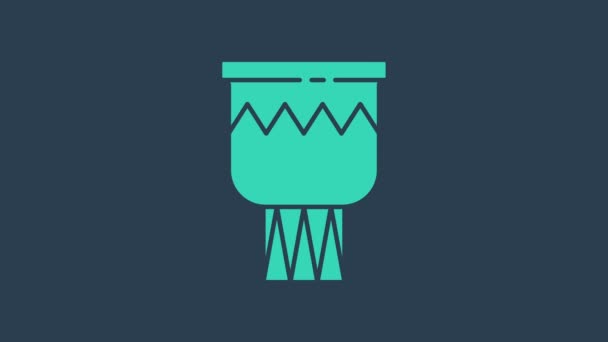 Icono del tambor turquesa aislado sobre fondo azul. Signo musical. Símbolo del instrumento musical. Animación gráfica de vídeo 4K — Vídeos de Stock