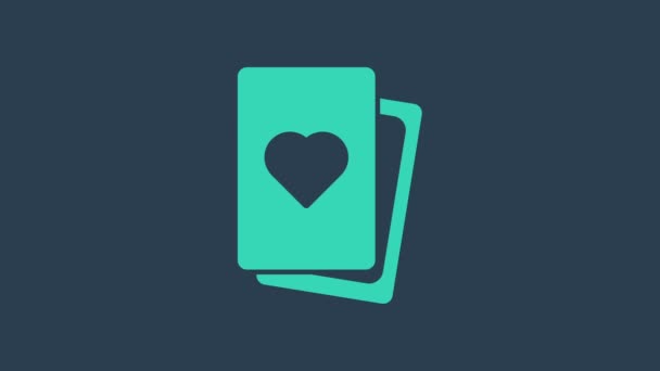 터보 리스 덱 (Turquoise Deck of playing cards icon) 은 파란색 배경에서 분리 된 카드 아이콘이다. 카지노 도박. 4K 비디오 모션 그래픽 애니메이션 — 비디오