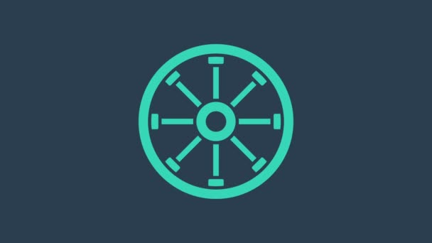 Tyrkysová Staré dřevěné kolo ikona izolované na modrém pozadí. Grafická animace pohybu videa 4K