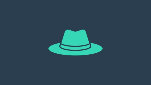 Ícone de chapéu de cowboy ocidental turquesa isolado no fundo azul. Animação gráfica em movimento de vídeo 4K — Vídeo de Stock
