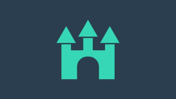 Turquoise Castle icon isolated on blue background. 4K Video motion graphic animation — Stock Video