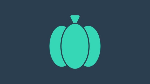 Tyrkysová ikona dýně izolované na modrém pozadí. Šťastný Halloweenský večírek. Grafická animace pohybu videa 4K — Stock video