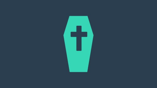 Кава бірюзова з іконою християнського хреста ізольованою на синьому тлі. Веселого Хелловін. 4K Відеографічна анімація — стокове відео