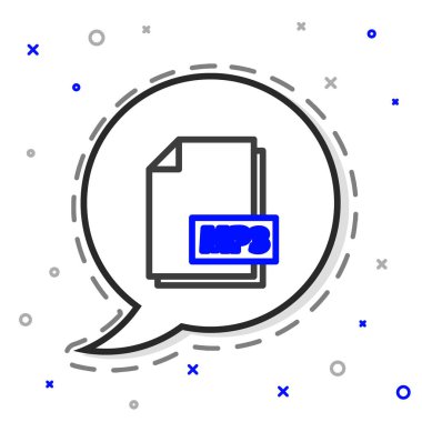 MP3 dosya belgesi satırı. Beyaz arkaplanda izole edilmiş mp3 düğmesi simgesi indir. Mp3 müzik format işareti. MP3 dosya sembolü. Renkli taslak konsepti. Vektör İllüstrasyonu.