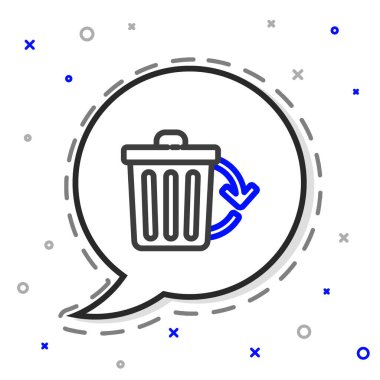 Beyaz arkaplanda izole edilmiş geri dönüşüm sembolü simgesi olan satır geri dönüşüm kutusu. Çöp kutusu simgesi. Çöp kutusu tabelası. Geri dönüşüm sepeti işareti. Renkli taslak konsepti. Vektör İllüstrasyonu.