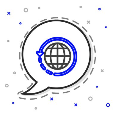 Line Worldwide kargo ve karton kutu simgesi beyaz arkaplanda izole edildi. Renkli taslak konsepti. Vektör İllüstrasyonu.