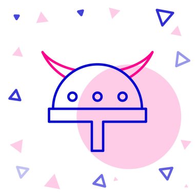 Beyaz arka planda izole edilmiş boynuzlu başlıklı Viking hattı. Renkli taslak konsepti. Vektör.