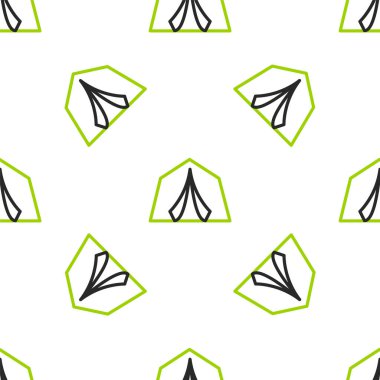 Çizgi turist çadırı simgesi beyaz arka planda izole edilmiş pürüzsüz desen. Kamp sembolü. Vektör.