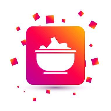 Beyaz arka planda izole edilmiş bir kase ikonunda beyaz deniz tuzu. Kare renk düğmesi. Vektör İllüstrasyonu.